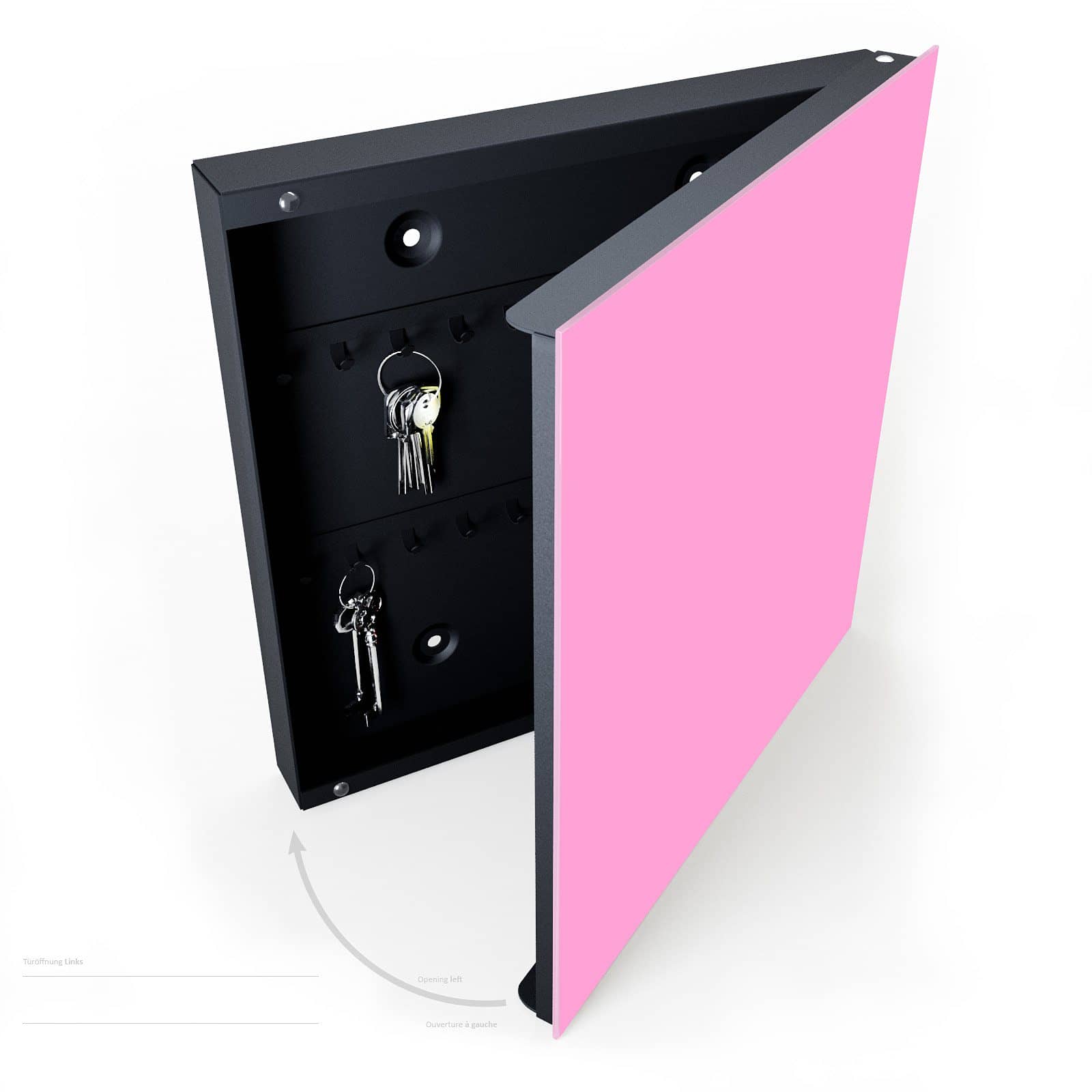 Robuster Metall Schlüsselkasten mit Motiv Rosa Hintergrund halboffen mit Schlüsseln