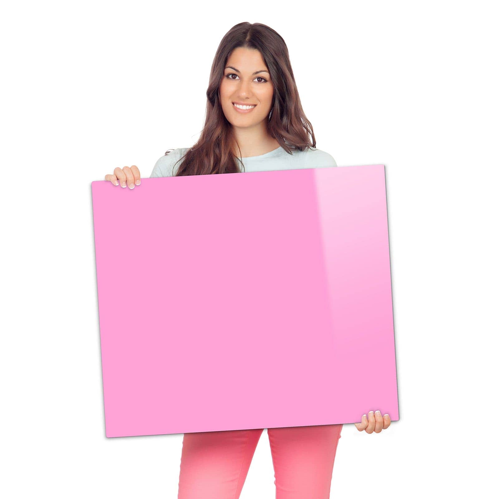 1-teilige Herdplattenabdeckung mit Rosa Hintergrund-Motiv wird zur Größendarstellung gehalten
