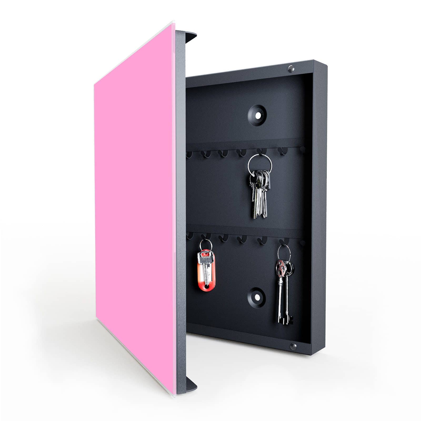 Stilvoller Schlüsselkasten mit Motiv Rosa Hintergrund in geöffneter Innenansicht