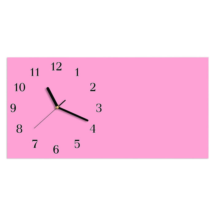 Wanduhr Rosa Hintergrund aus Glas – Querformat 60 × 30 cm mit Ziffernblatt Klassisch