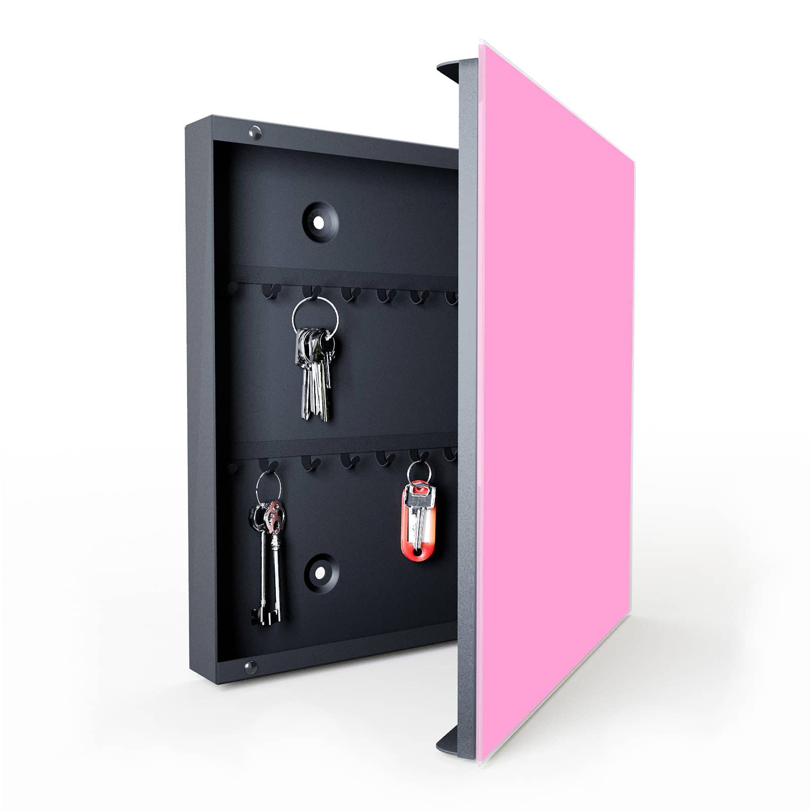 Hochwertiger Schlüsselkasten mit Motiv Rosa Hintergrund in geöffneter Innenansicht