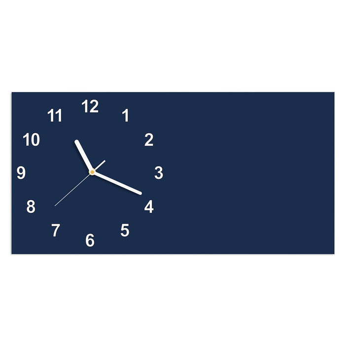 Wanduhr Marineblauer Hintergrund I aus Glas – Querformat 60 × 30 cm mit Ziffernblatt Modern