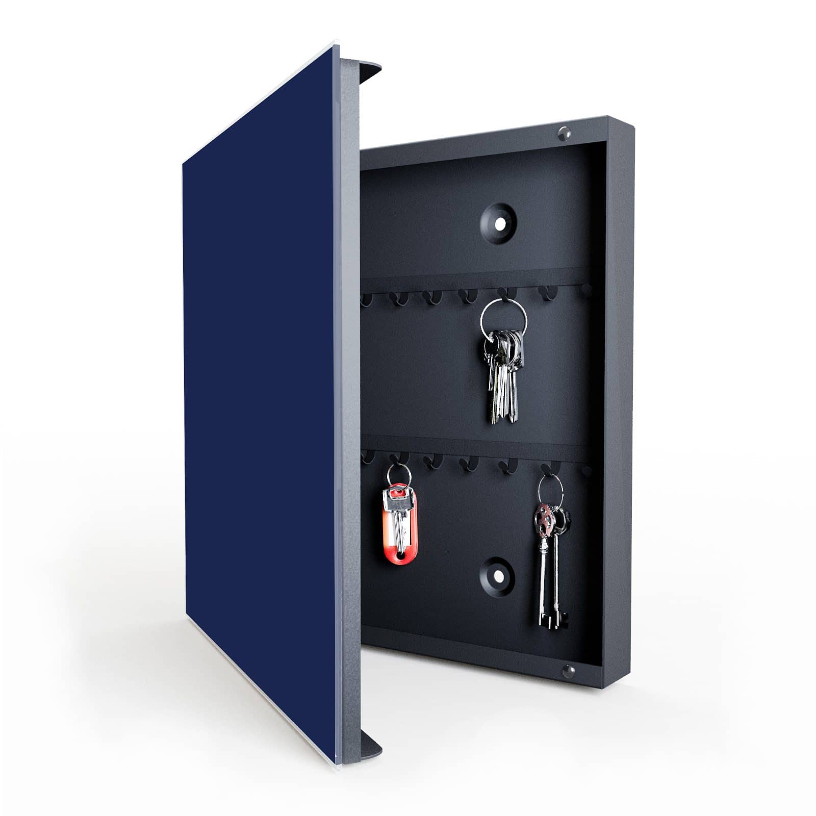 Stabiler Schlüsselkasten mit Motiv Marineblauer Hintergrund II in geöffneter Innenansicht