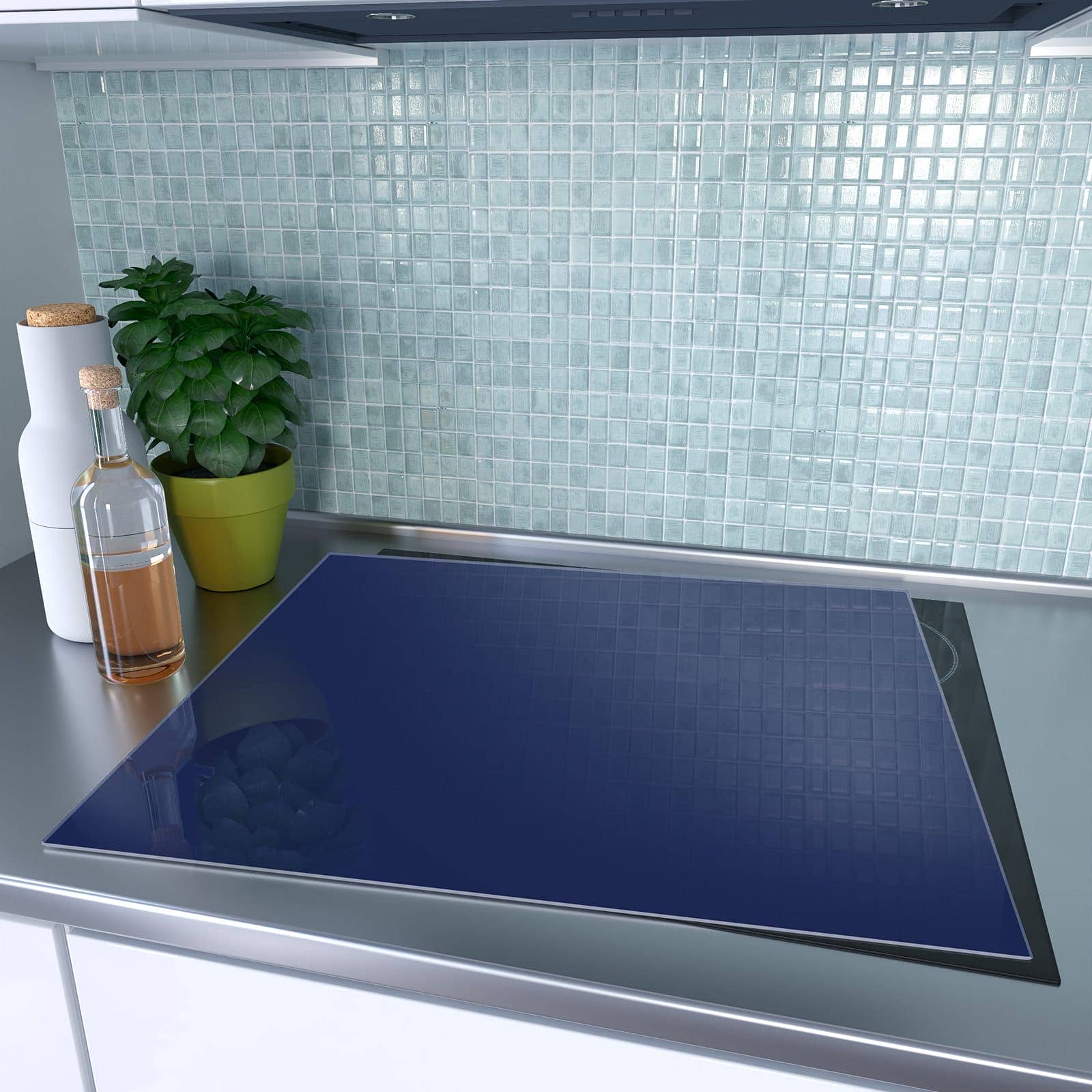 1-teilige Herdabdeckplatten für den Herd mit Marineblauer Hintergrund II-Motiv auf dem Ceranfeld