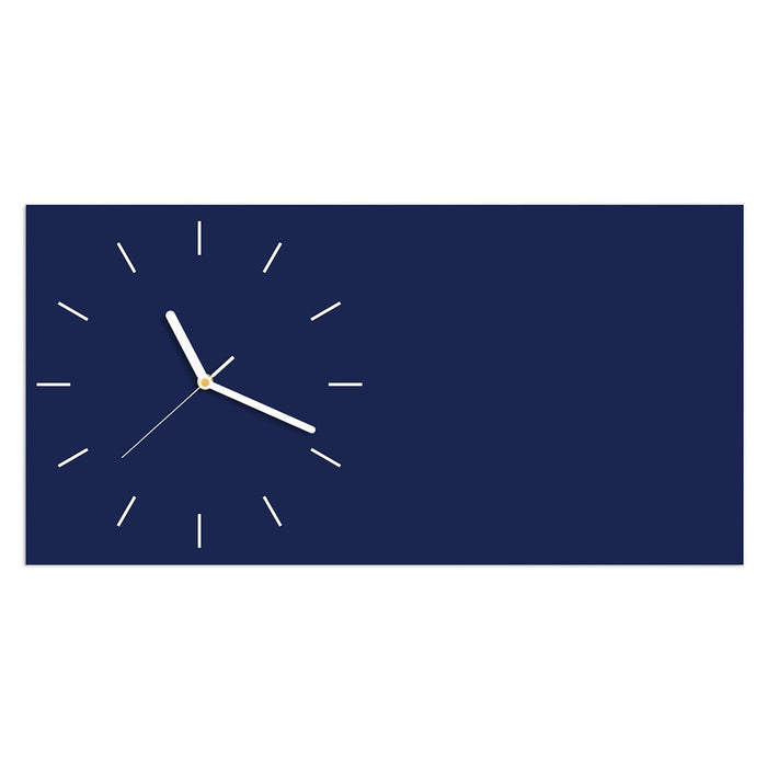 Wanduhr Marineblauer Hintergrund II aus Glas – Querformat 60 × 30 cm mit Ziffernblatt Linie