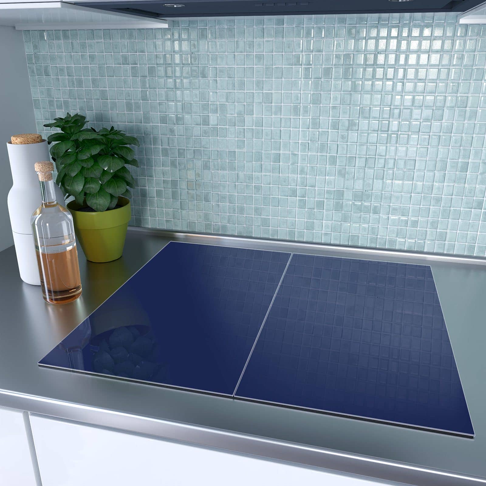 2-teilige Ceranfeld Abdeckungen mit Marineblauer Hintergrund II-Motiv auf dem Ceranfeld