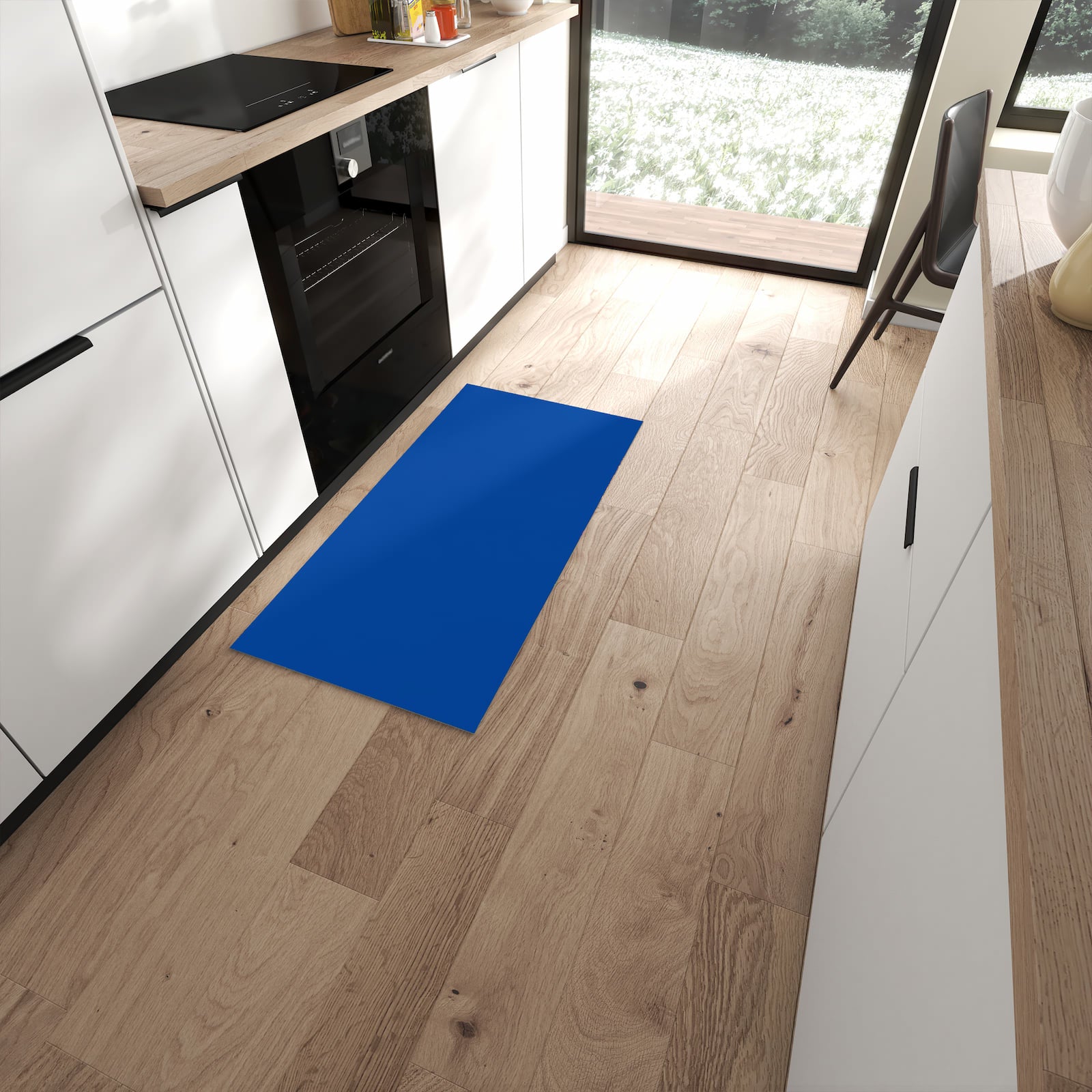 Hygienischer Küchenteppich mit Motiv Dunkelblauer Hintergrund I in moderner Küche #grösse_60 x 120 cm