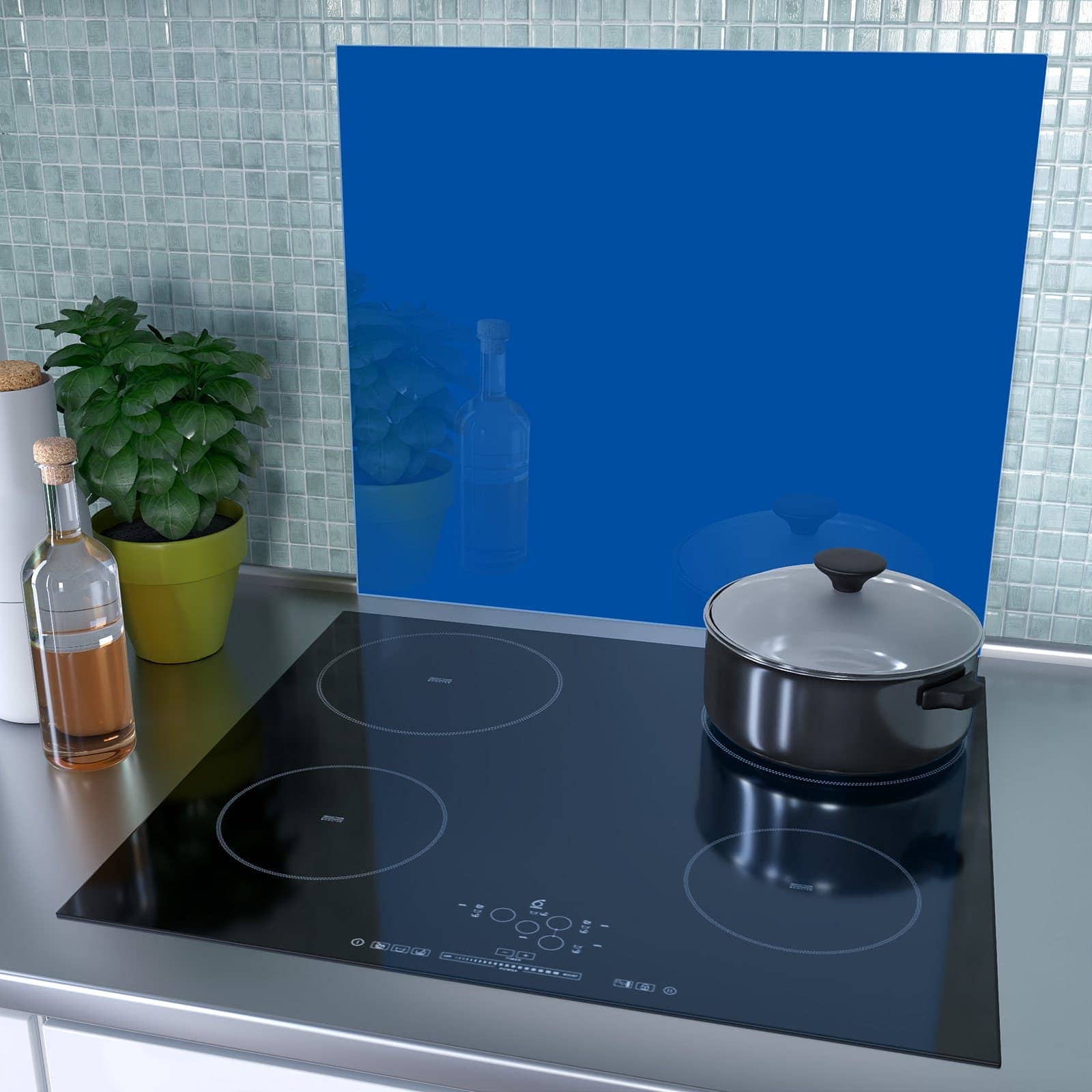1-teilige Herdabdeckung mit Dunkelblauer Hintergrund III-Motiv als Spritzschutz hinter dem Kochfeld