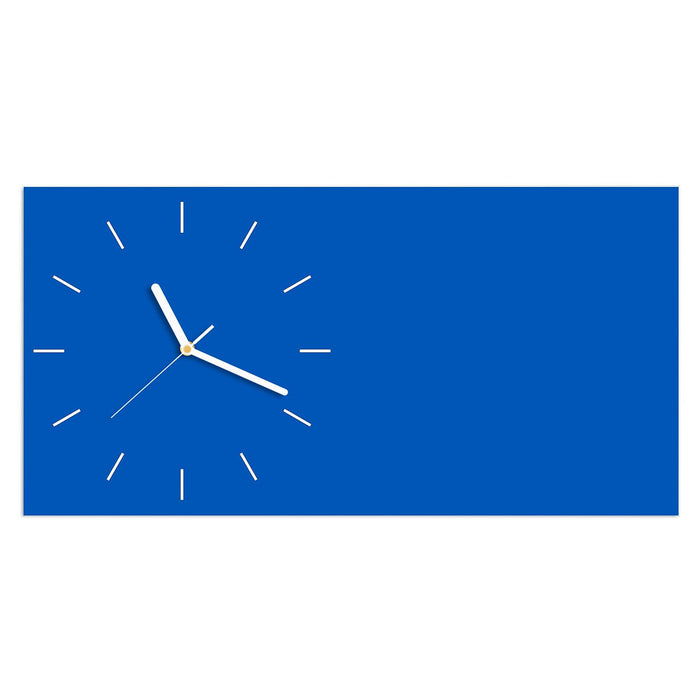 Wanduhr Blauer Hintergrund I aus Glas – Querformat 60 × 30 cm mit Ziffernblatt Linie