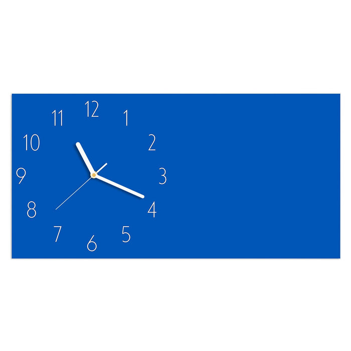 Wanduhr Blauer Hintergrund I aus Glas – Querformat 60 × 30 cm mit Ziffernblatt Elegant