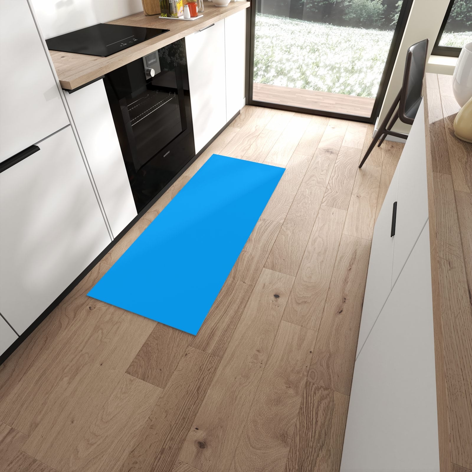 Waschbarer Küchenläufer mit Motiv Hellblauer Hintergrund II für Ordnung in moderner Küche #grösse_60 x 150 cm