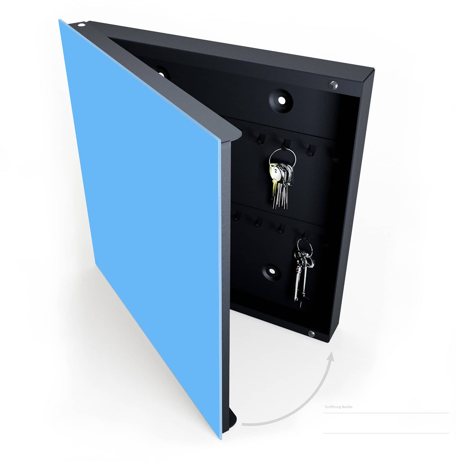 Kratzfeste Schlüsselbox mit Motiv Himmelblauer Hintergrund halboffen mit Schlüsseln