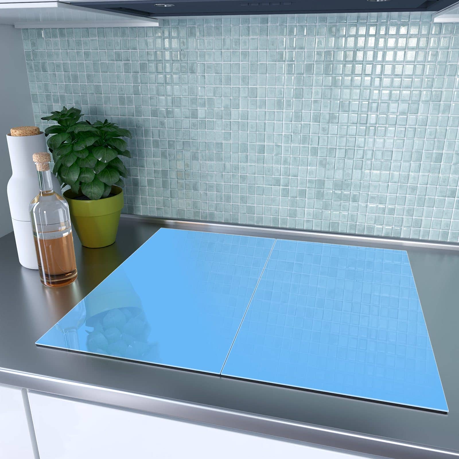 2-teilige Abdeckplatten für Ceranfeld mit Himmelblauer Hintergrund-Motiv auf dem Ceranfeld