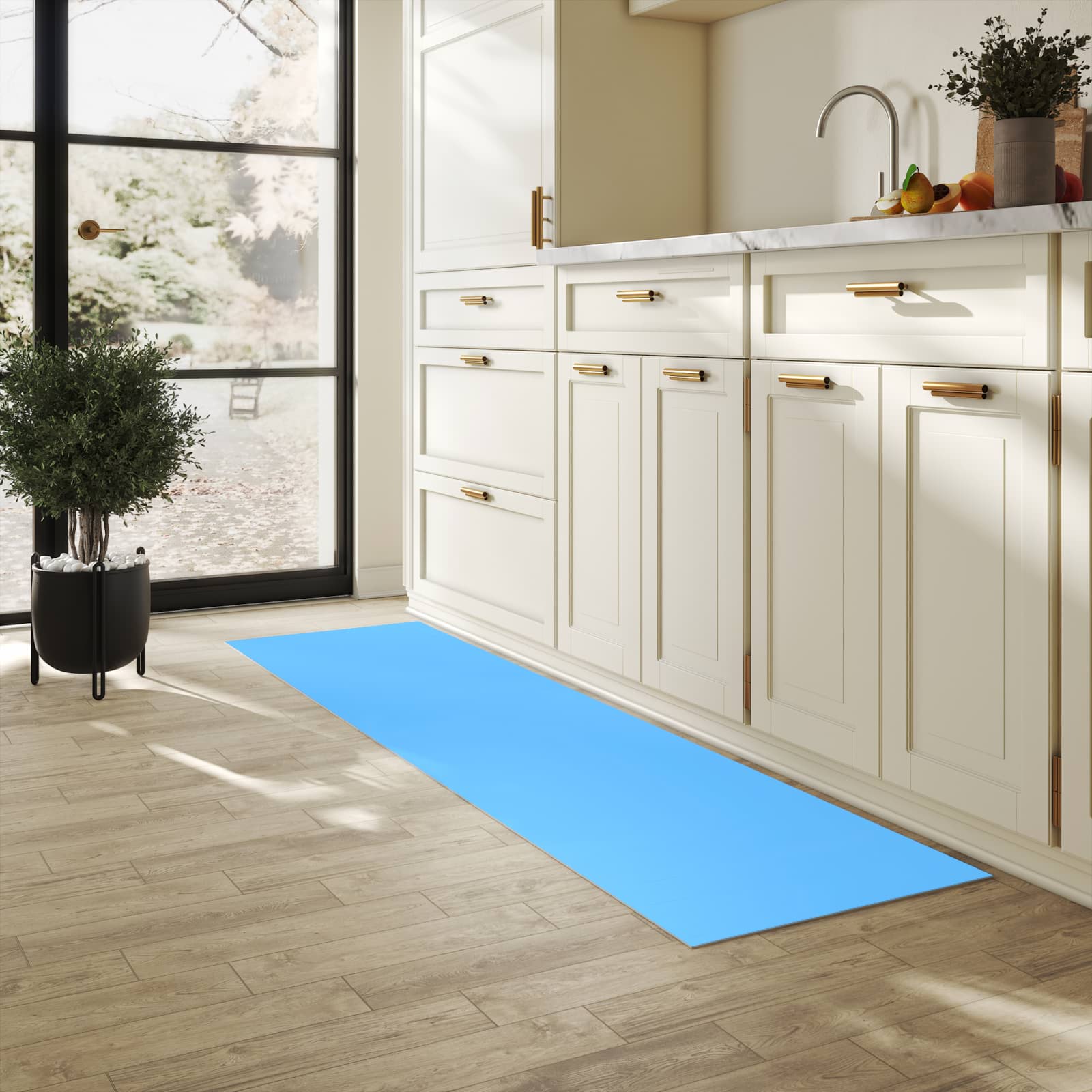 Pflegeleichter Läufer für Eingangsbereich mit Motiv Himmelblauer Hintergrund in heller Küche