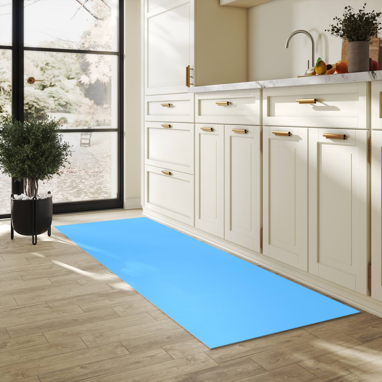 Hygienischer Teppich fürs Esszimmer mit Motiv Himmelblauer Hintergrund in heller Küche