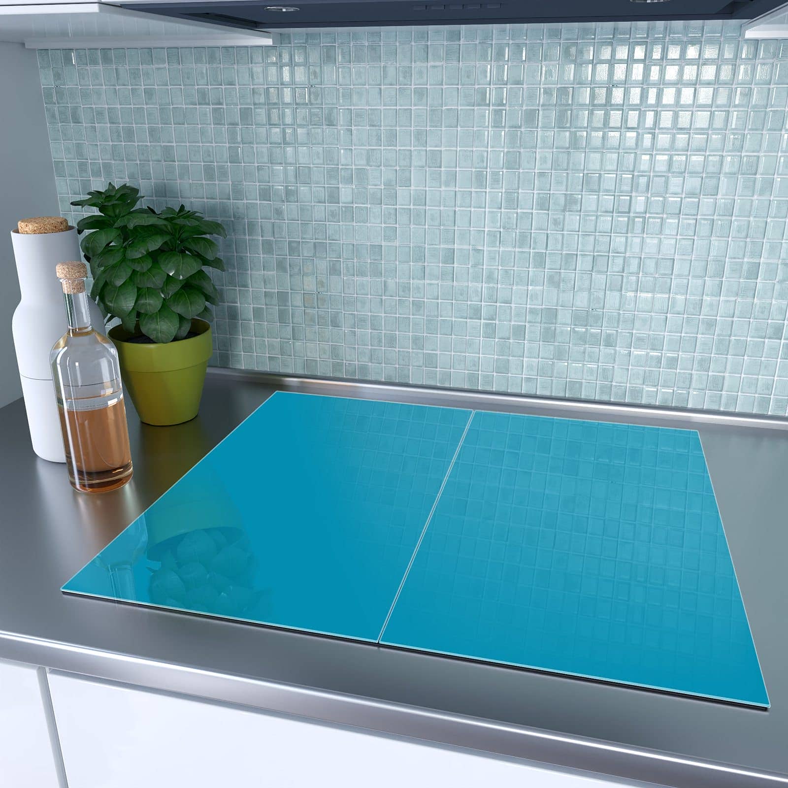 2-teilige Abdeckplatten für den Herd mit Türkiser Hintergrund I-Motiv auf dem Ceranfeld