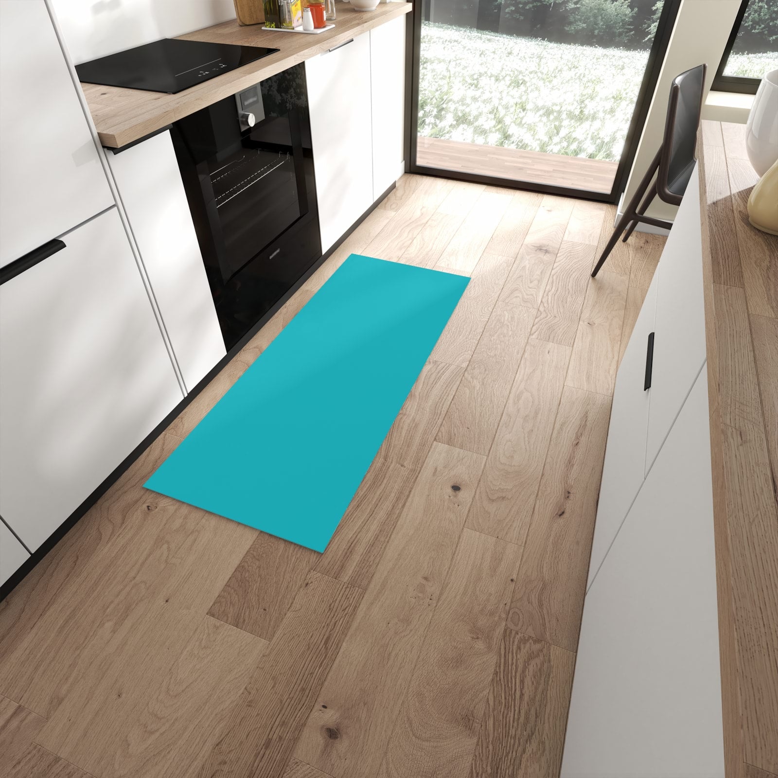 Komfortabler Küchenteppich mit Motiv Türkiser Hintergrund II in moderner Küche #grösse_60 x 150 cm