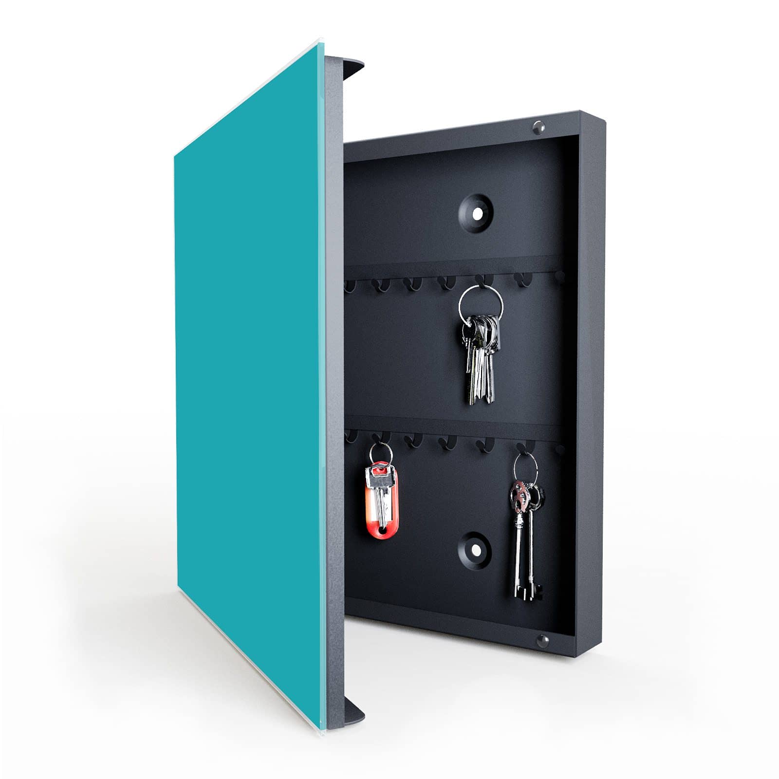 Stoßfester ausgefallener Schlüsselkasten mit Motiv Türkiser Hintergrund II in geöffneter Innenansicht