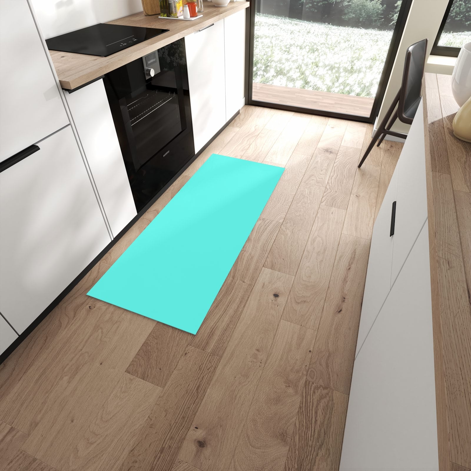 Rutschfester Küchenläufer mit Motiv Mintblauer Hintergrund für sicheren Stand in moderner Küche #grösse_60 x 150 cm