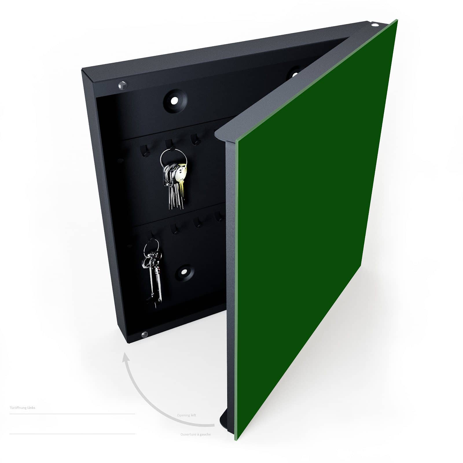 Praktischer Schlüsselkasten XXL mit Motiv Dunkelgrüner Hintergrund I halboffen mit Schlüsseln