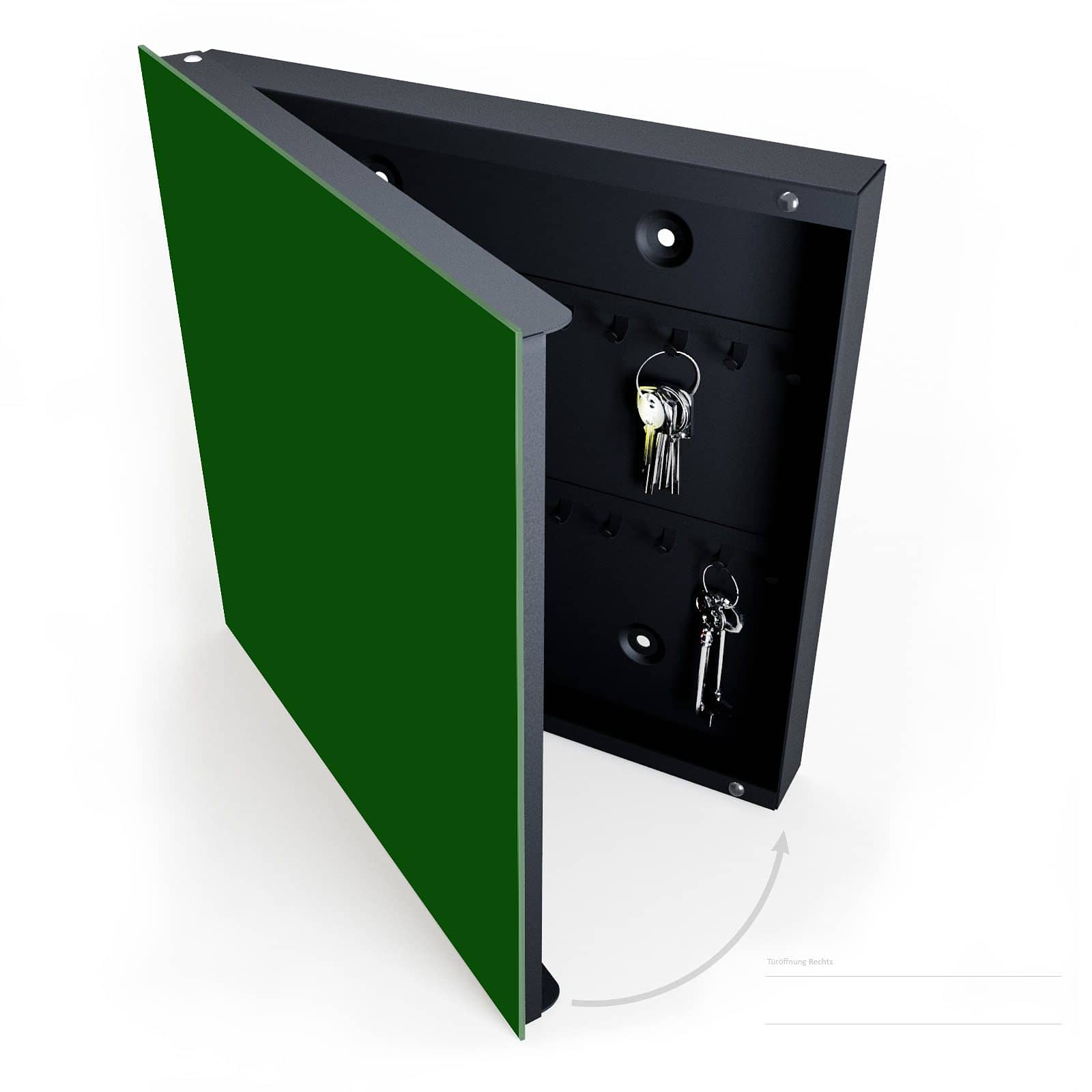 UV-beständiger Schlüsselkasten mit Motiv Dunkelgrüner Hintergrund I halboffen mit Schlüsseln