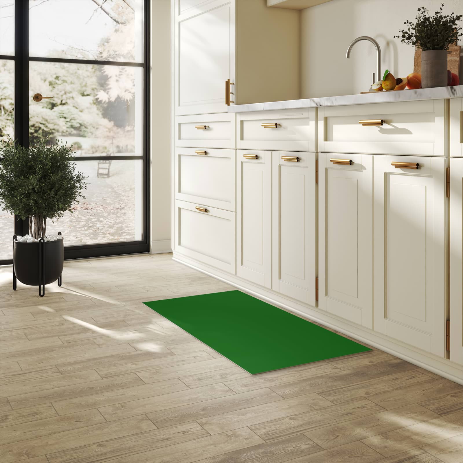 Langlebiger Teppich Esszimmer mit Dunkelgrüner Hintergrund II-Motiv in der Küche