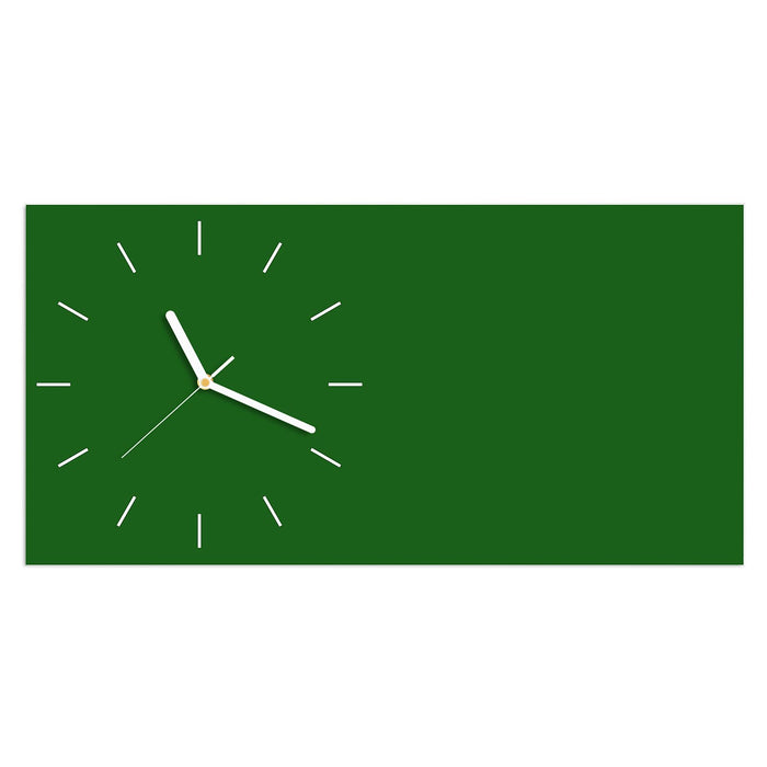 Wanduhr Dunkelgrüner Hintergrund II aus Glas – Querformat 60 × 30 cm mit Ziffernblatt Linie