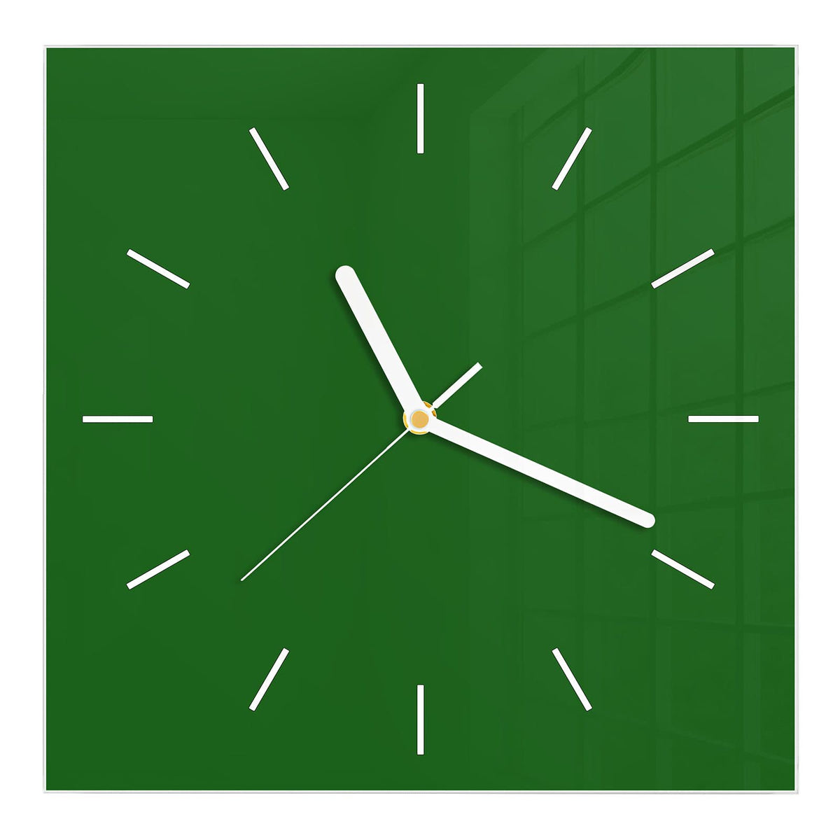 Wanduhr aus Glas, Ziffernblatt Linie mit Motiv Waldgrün: Vollflächiges dunkles Grün, etwas heller und weicher als FMK-39