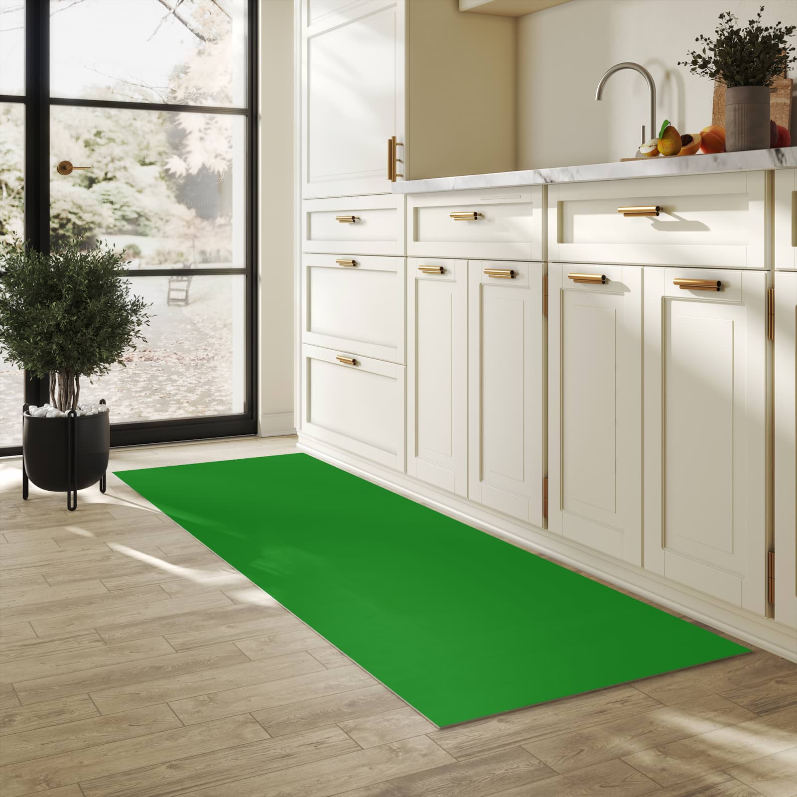 Geruchsneutraler waschbarer Küchenteppich mit Grüner Hintergrund I-Motiv in der Küche