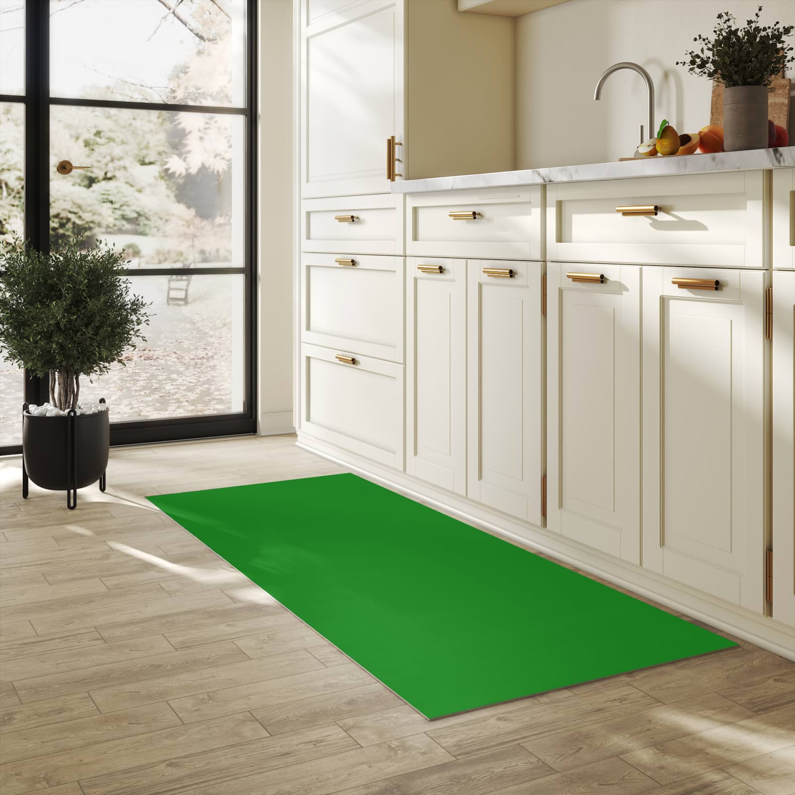 Fleckenresistenter Küchenläufer mit Grüner Hintergrund I-Motiv in der Küche, waschbar