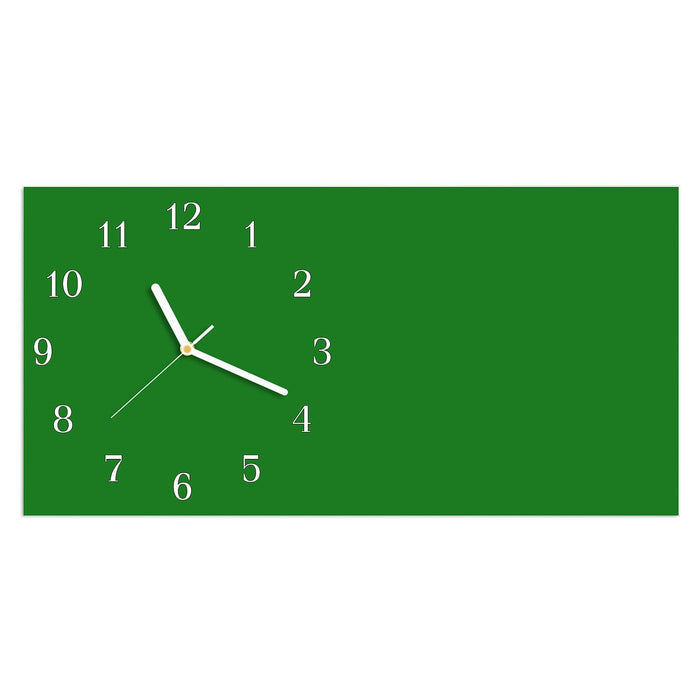 Wanduhr Grüner Hintergrund I aus Glas – Querformat 60 × 30 cm mit Ziffernblatt Klassisch