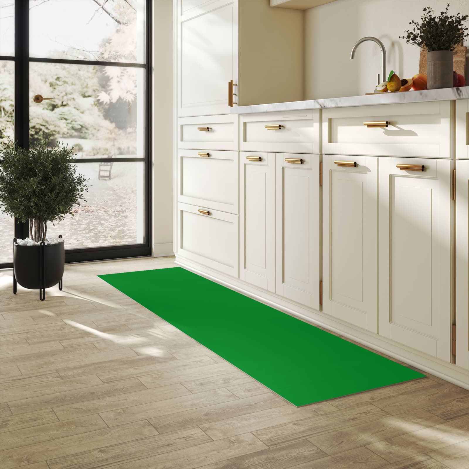 Schmutzabweisender waschbarer Küchenteppich mit Grüner Hintergrund II-Motiv in der Küche