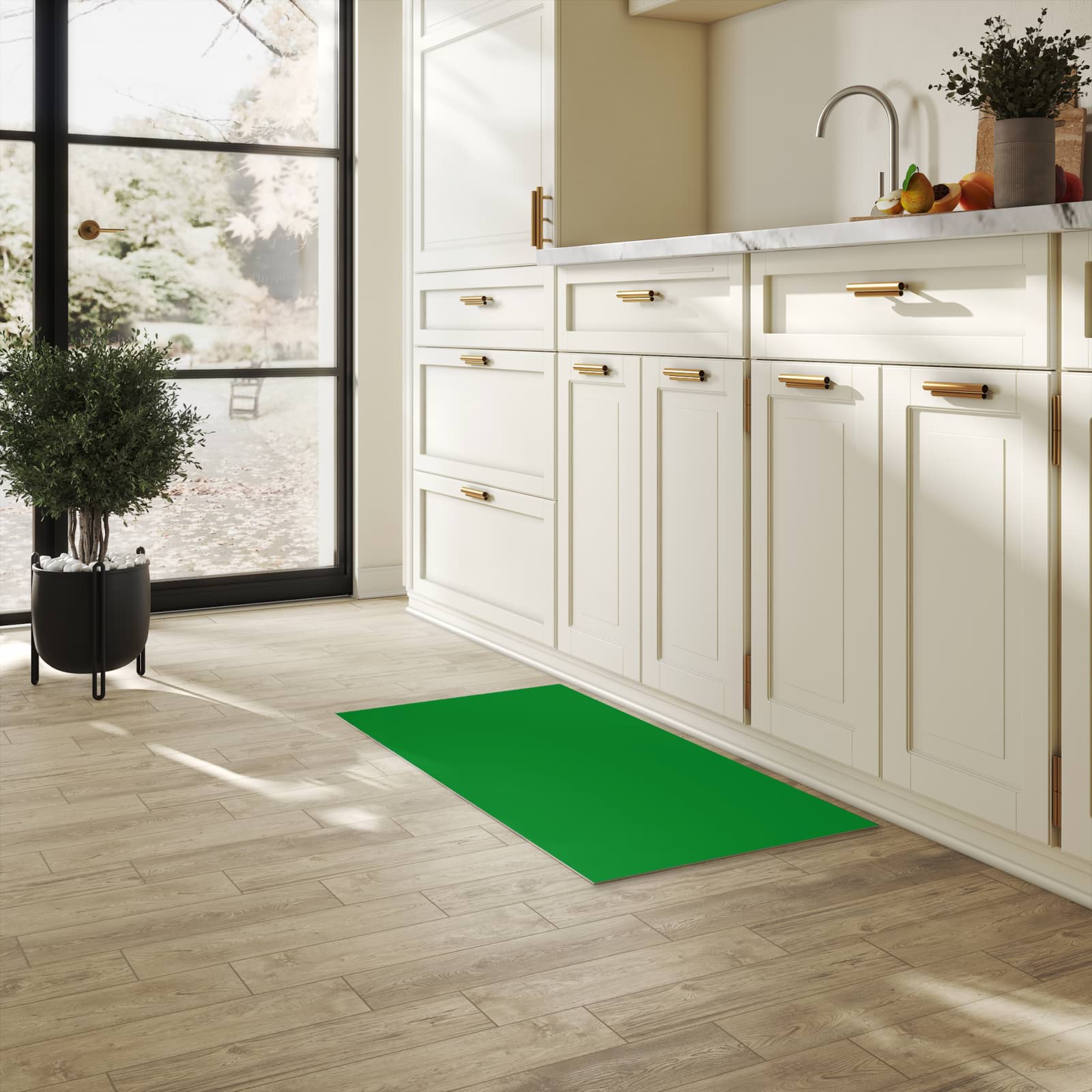 Rutschfester Küchenläufer mit Grüner Hintergrund II-Motiv in der Küche, UV-beständig