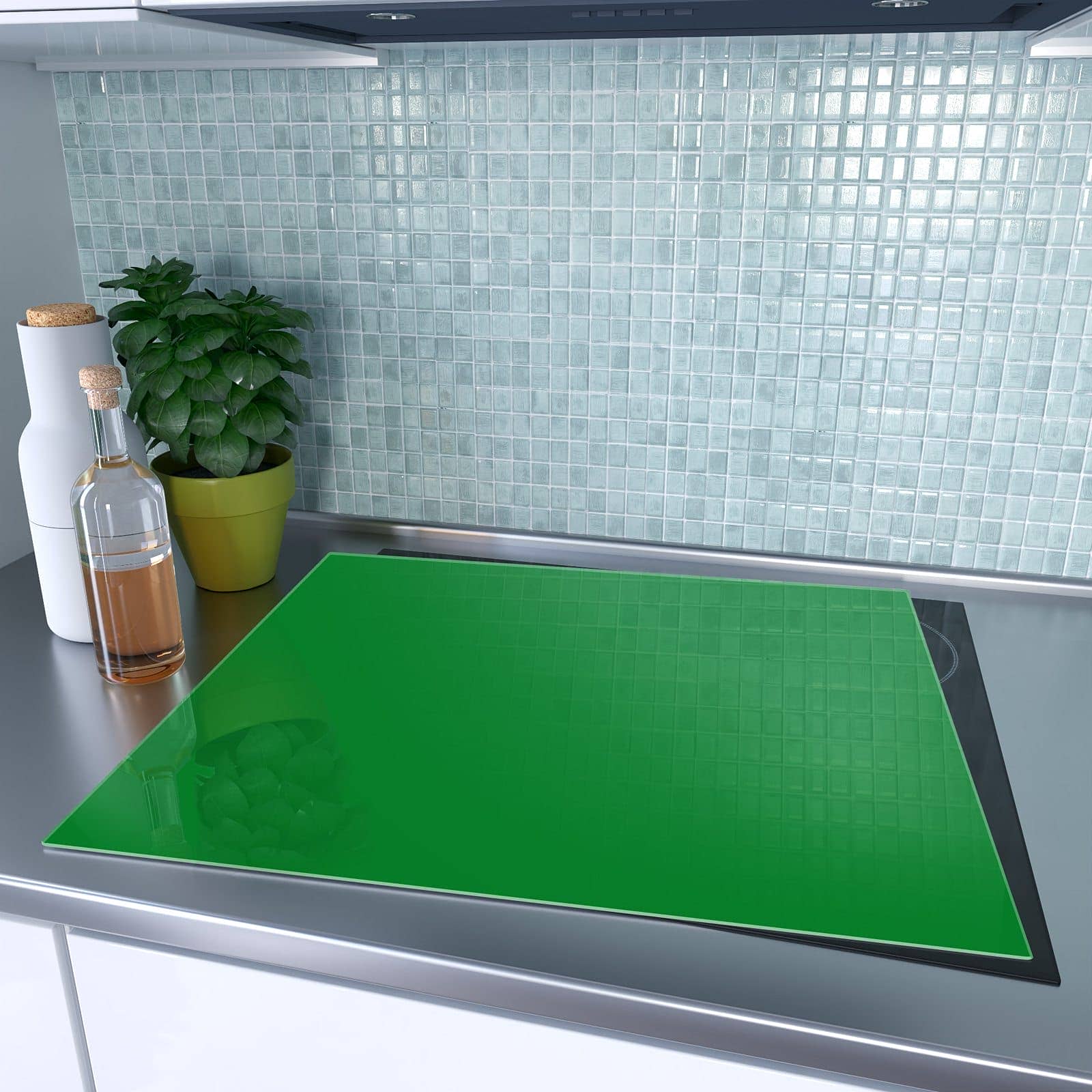 1-teilige Abdeckung für Herdplatten mit Grüner Hintergrund II-Motiv auf dem Ceranfeld