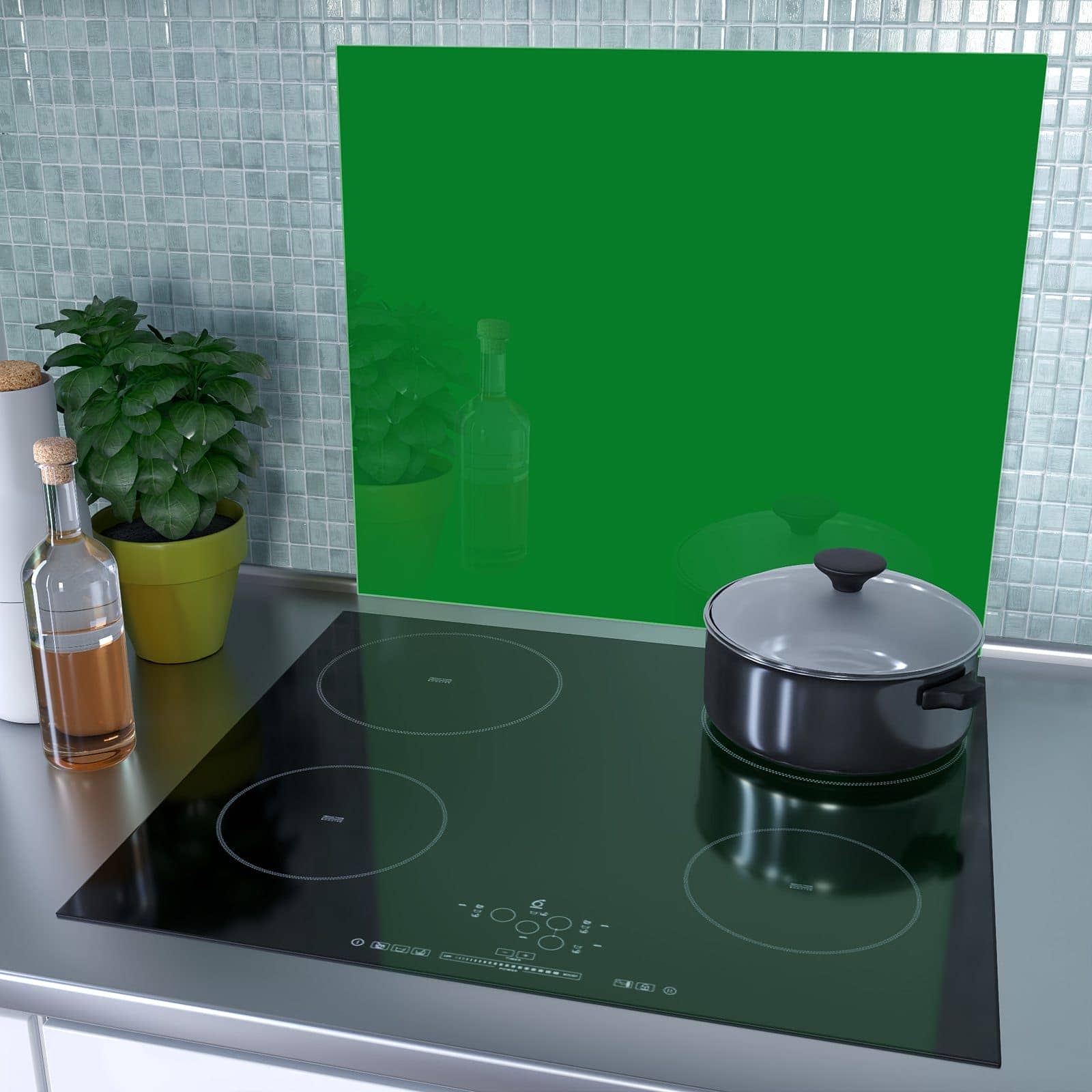 1-teilige Herdabdeckplatten für Ceranfeld mit Grüner Hintergrund II-Motiv als Spritzschutz