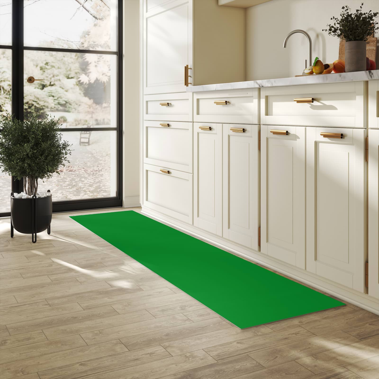 Großer Küchenteppich mit Grüner Hintergrund II-Motiv in der Küche, wasserabweisend