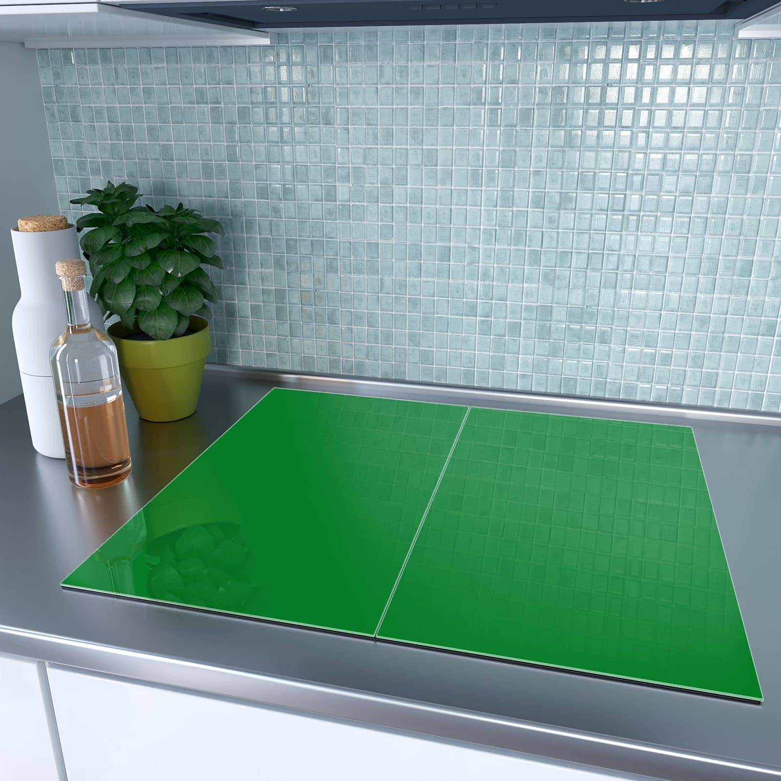 2-teilige Abdeckplatten für Ceranfeld mit Grüner Hintergrund II-Motiv auf dem Ceranfeld