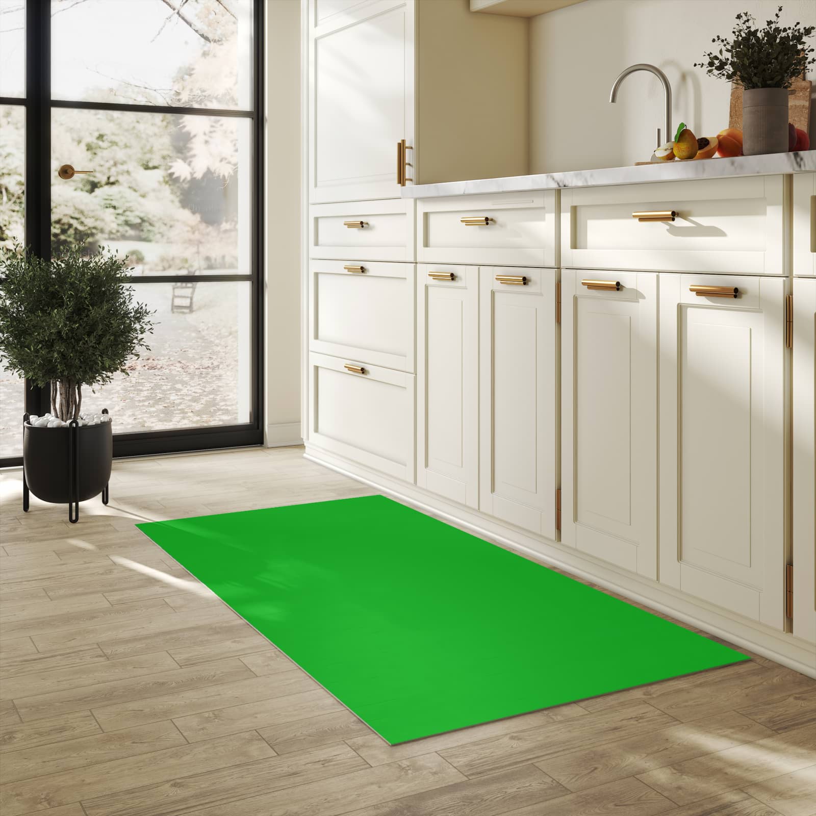 Feuchtigkeitsresistenter Küchenläufer mit grasgrünem Hintergrund-Motiv in der Küche