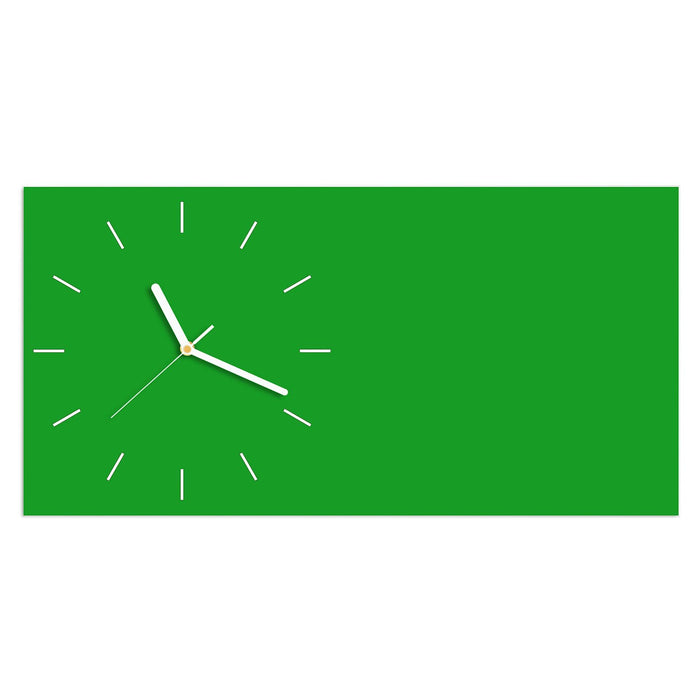 Wanduhr Grasgrüner Hintergrund aus Glas – Querformat 60 × 30 cm mit Ziffernblatt Linie
