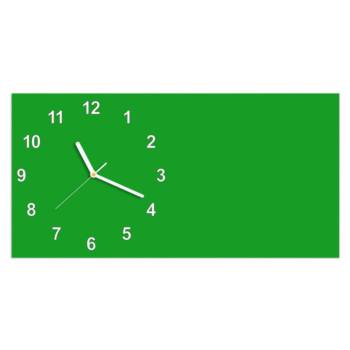 Wanduhr Grasgrüner Hintergrund aus Glas – Querformat 60 × 30 cm mit Ziffernblatt Modern