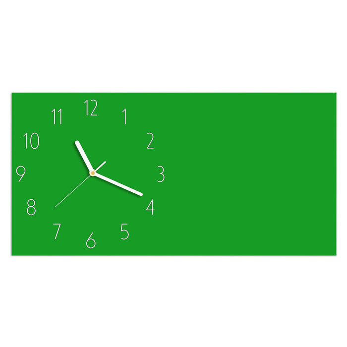 Wanduhr Grasgrüner Hintergrund aus Glas – Querformat 60 × 30 cm mit Ziffernblatt Elegant