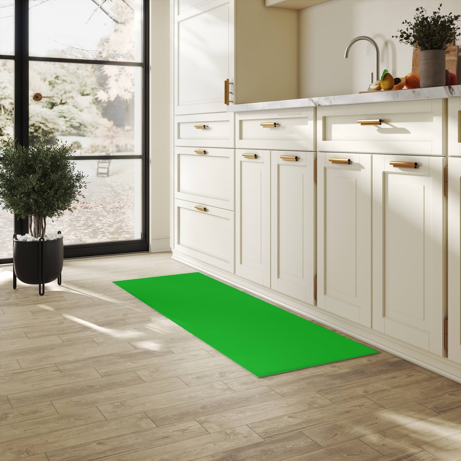 Küchenteppich mit grasgrünem Hintergrund in der Küche für mehr Ordnung & Übersicht