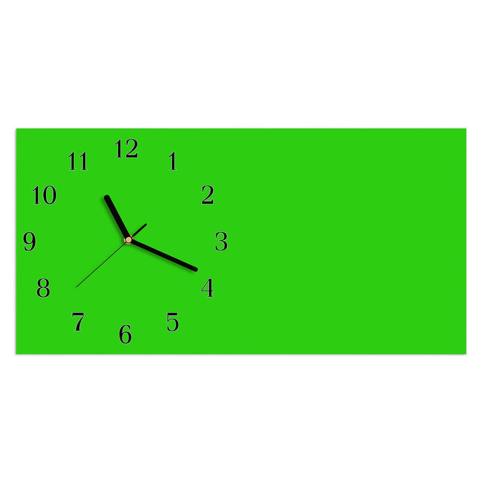 Wanduhr Neongrüner Hintergrund aus Glas – Querformat 60 × 30 cm mit Ziffernblatt Klassisch