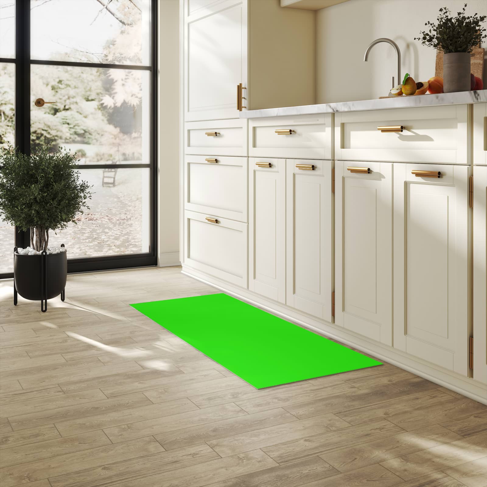 Rutschfester Küchenläufer mit neongrünem Hintergrund-Design in der Küche, zeitsparend