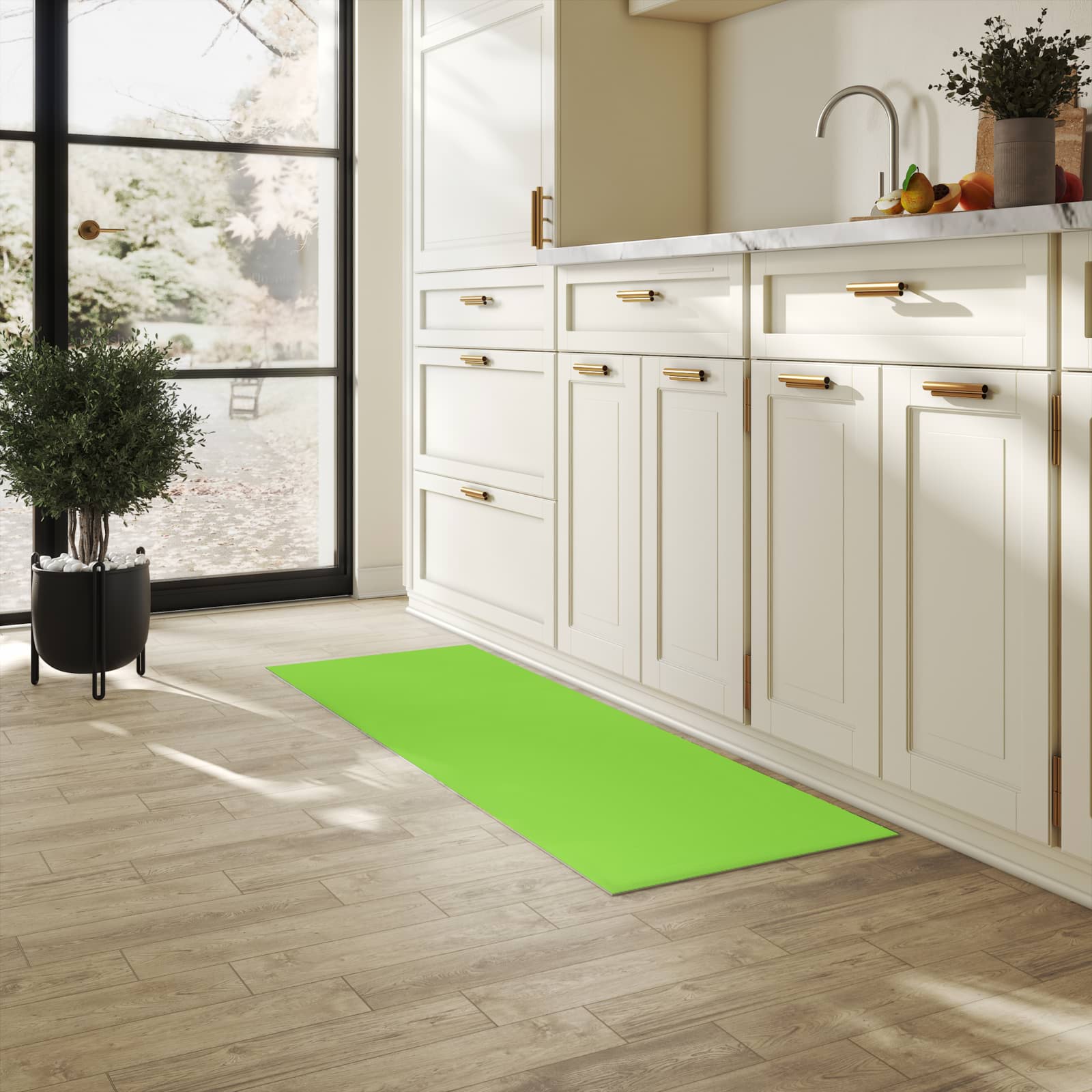 Farbbeständiger Küchenläufer mit hellgrünem Hintergrund-Motiv in der Küche