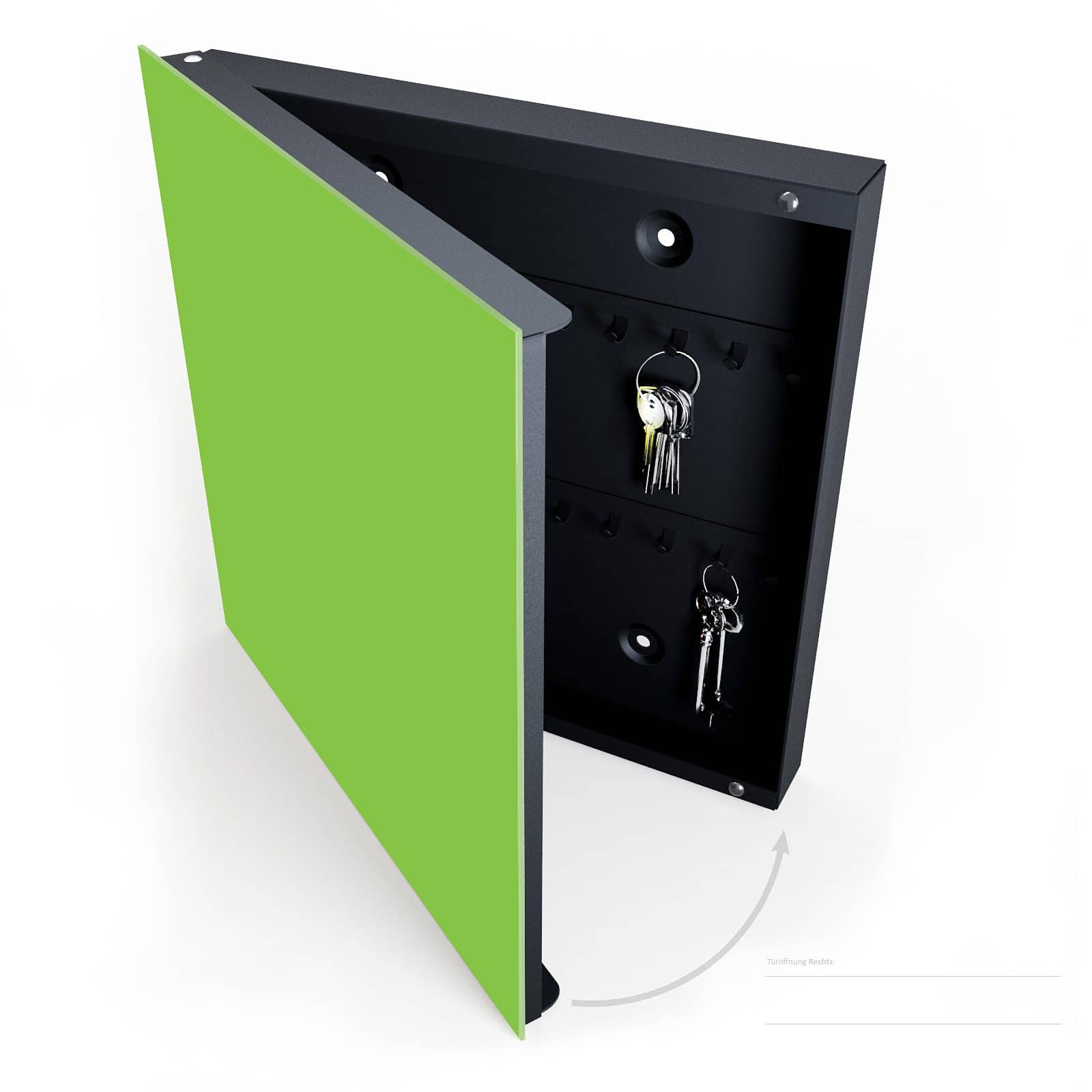 Schlüsselkasten mit Absenkautomatik mit Motiv Hellgrüner Hintergrund halboffen mit Schlüsseln