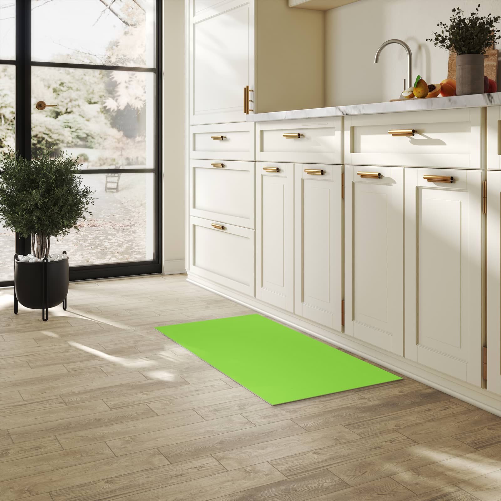 Langlebiger moderner Küchenläufer mit hellgrünem Hintergrund-Motiv in der Küche