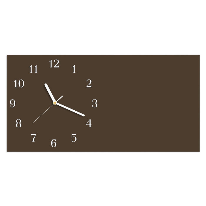 Wanduhr Dunkelbrauner Hintergrund aus Glas – Querformat 60 × 30 cm mit Ziffernblatt Klassisch