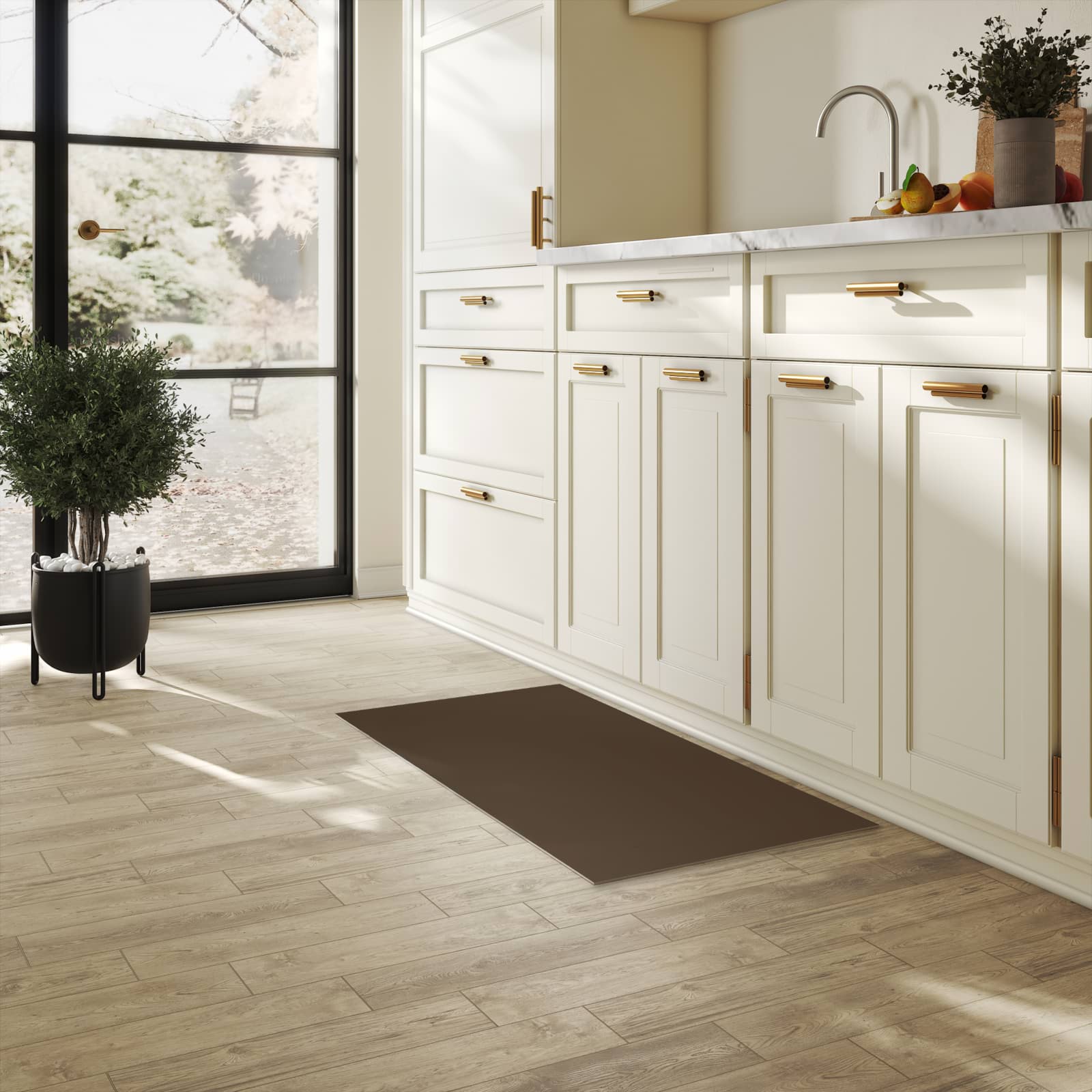 Abwaschbarer Küchenläufer mit dunkelbraunem Hintergrund-Motiv in der Küche, rutschfest