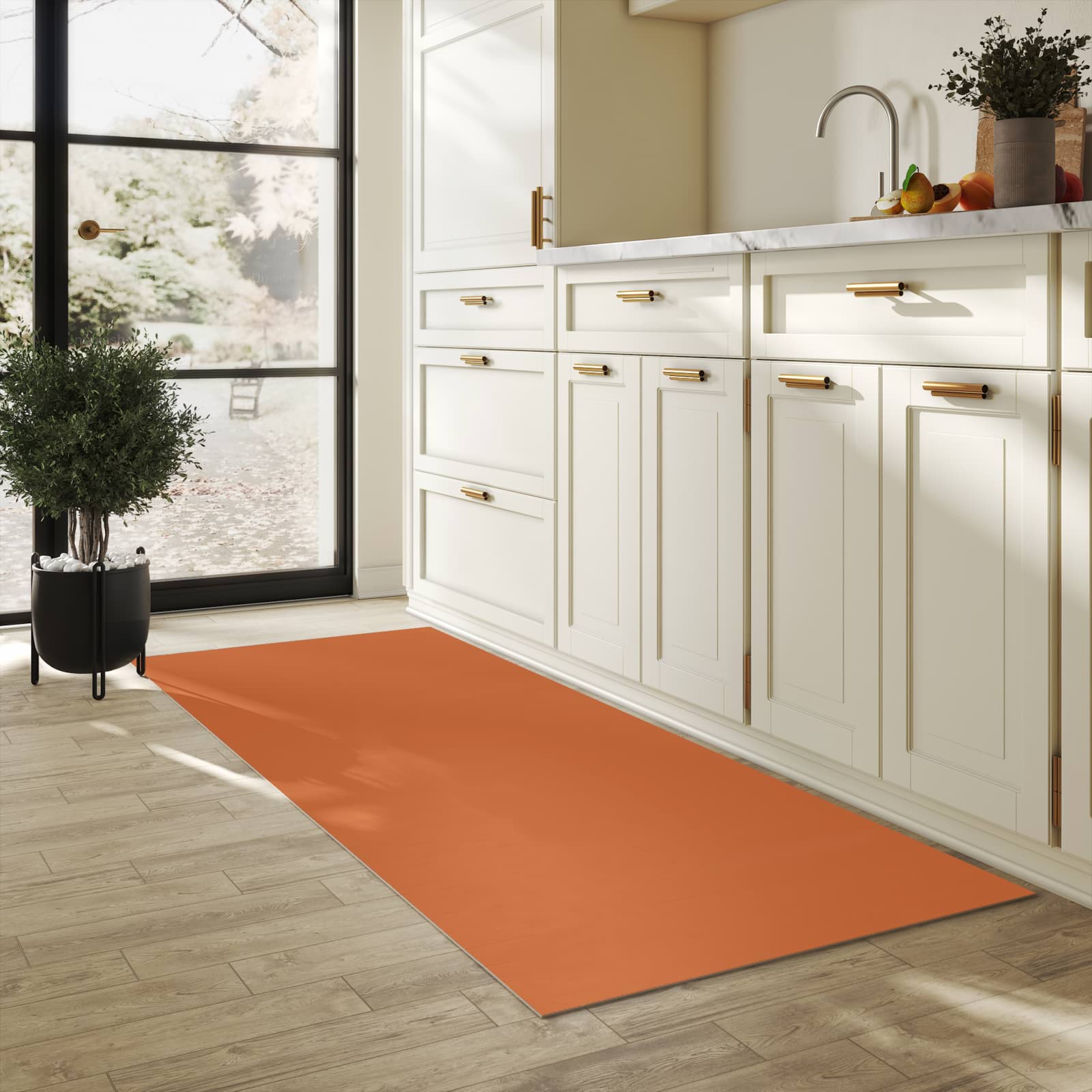 Strapazierfähiger waschbarer Teppich mit braunem Hintergrund-Motiv in der Küche